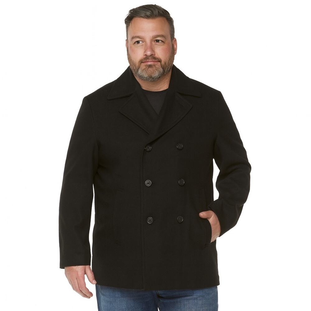 Nordstrom Men's Wool Blend Double-Breasted Peacoat - Navy, Size XL, NWOT